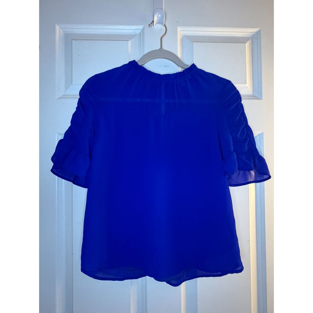 Royal Blue Preppy Modern Monteau Ruffle Sleeve Blouse